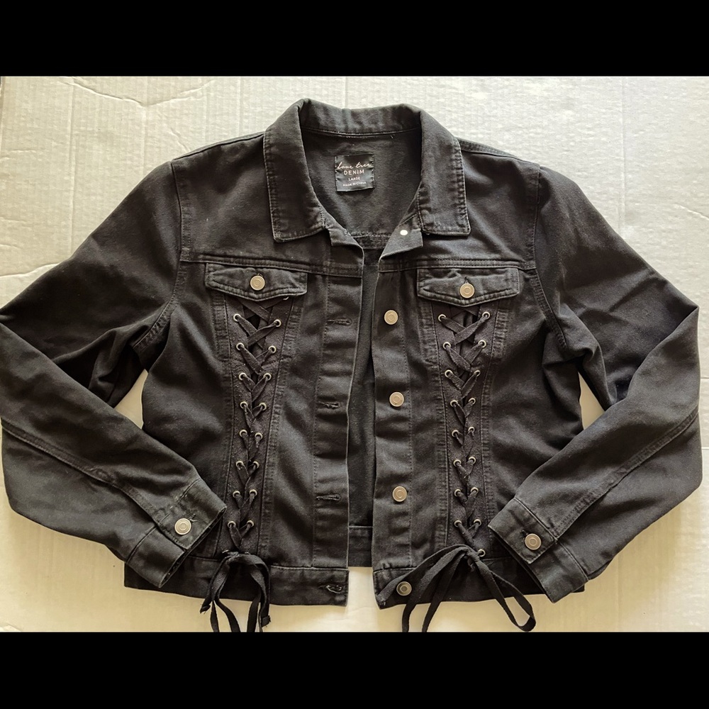 Forever 21 Love tree black denim lace up jacket